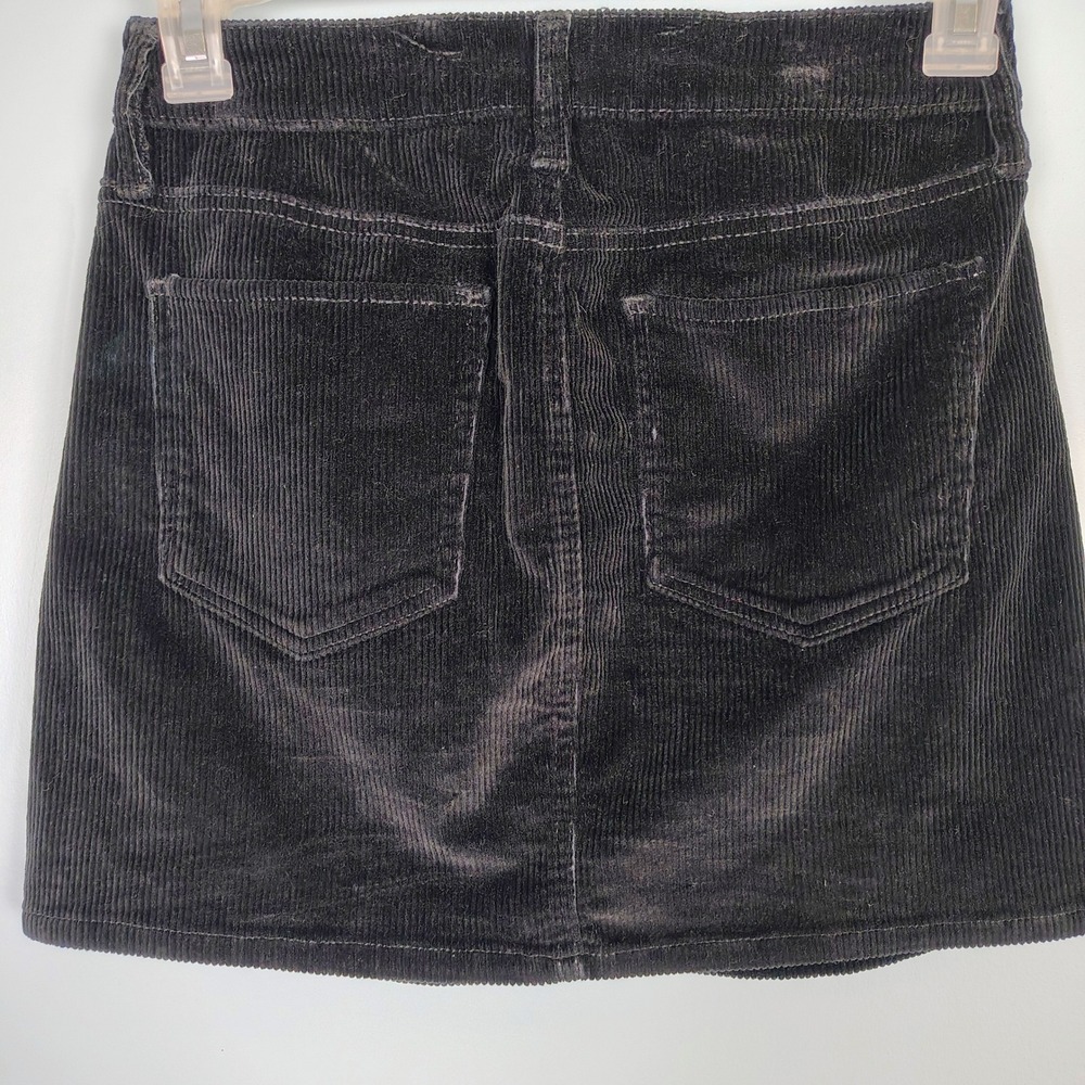 SO Black Corduroy Full Zip Mini Skirt Size 5 27W Retro Ring Pull 5-Pocket goth - Picture 3 of 6